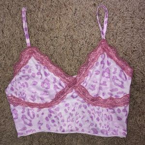 Shein Lace Trimmed Pink Leopard Print Top